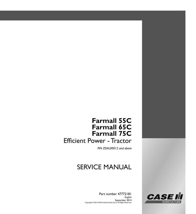 May include: A white service manual with the text "Farmall 55C, 65C, 75C" and "Efficient Power - Tractor". The manual includes the text "SERVICE MANUAL" and the Case IH Agriculture logo.