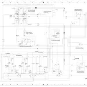 May include: A detailed technical diagram of a self-propelled windrower, featuring a complex network of lines, symbols, and text. The diagram is in black and white, with labels and annotations.