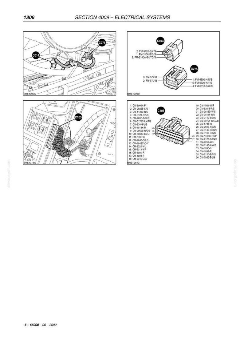May include: Diagram of electrical system components, including connectors and wiring harnesses. The image includes labels such as C014, C275, and C105, with a list of part numbers and descriptions.
