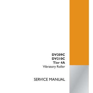 May include: A white service manual with an orange border and a gray background. The text includes "DV209C, DV210C, Tier 4A, Vibratory Roller, SERVICE MANUAL." The Case Construction logo is in the bottom right.