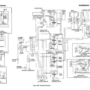 Op de afbeelding: Een zwart-wit hydraulisch schema voor een DROTT Cruz-Crane. Het diagram bevat labels voor verschillende componenten zoals kleppen, pompen en cilinders, met de tekst "HYDRAULIC SCHEMATIC" bovenaan.