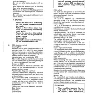 Puede incluir: Una p&aacute;gina de un manual titulada "Introducci&oacute;n al diagn&oacute;stico de problemas", con texto y diagramas. Incluye secciones sobre borrado de DTC, reflash de ECM y pruebas de actuadores, con precauciones de seguridad.
