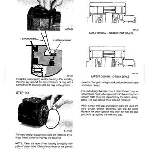 May include: Technical diagram with instructions for replacing seals in a mechanical component. The image includes diagrams, step-by-step instructions, and close-up photos of the process, with text labels and measurements.