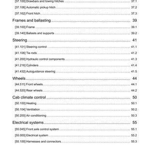 Puede incluir: Un &iacute;ndice detallado de un manual, que enumera varios componentes mec&aacute;nicos. Las secciones incluyen enganches, direcci&oacute;n, ruedas, control clim&aacute;tico de la cabina y sistemas el&eacute;ctricos. El documento est&aacute; fechado el 30/11/2017.