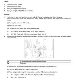 May include: A diagnostic document titled "3031-Oil Pressure Sensor - Hardware Error" with troubleshooting steps. Includes a diagram of engine components and instructions for checking the oil pressure sensor. The document is for electrical systems and fault codes.