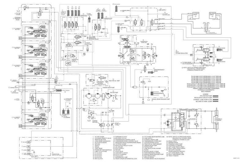 May include: Detailed black and white schematic diagram of a mechanical system, featuring numerous interconnected components, lines, and labels. The diagram includes various symbols and notations, likely representing hydraulic or electrical systems.