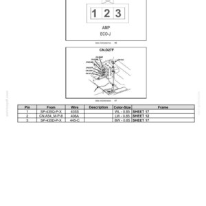 May include: Diagram of a 3-pin female connector, CN.D27, for a pressure sensor. The diagram includes a schematic, pin details, wire descriptions, and color-size information. Text includes "Electrical systems - Harnesses and connectors."