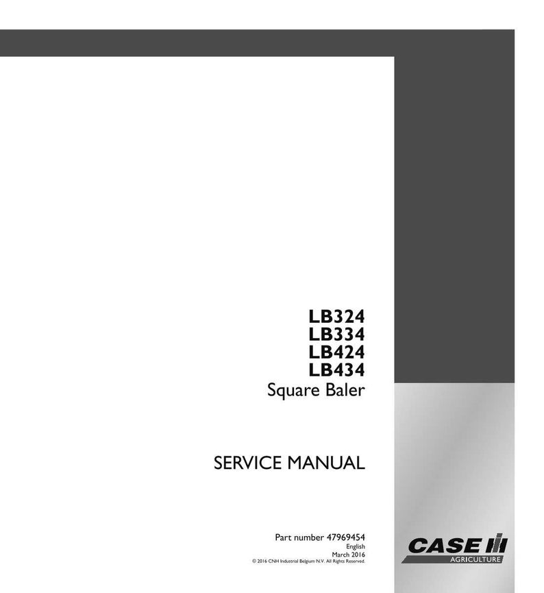 May include: A white service manual for a Square Baler, with the model numbers LB324, LB334, LB424, and LB434 listed. The manual includes the text "SERVICE MANUAL" and the Case IH Agriculture logo.