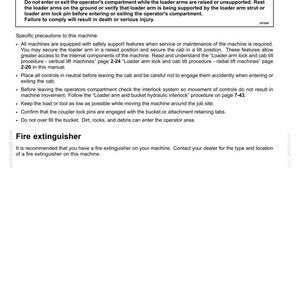 Pu&ograve; includere: Una pagina di documento tecnico in bianco e nero intitolata 2-SAFETY INFORMATION. Dettaglia precauzioni specifiche per una macchina, incluso un avviso di PERICOLO riguardante rischi di schiacciamento e istruzioni per l'estintore.
