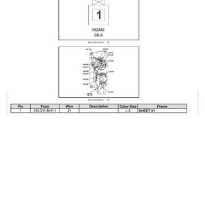 May include: Diagram of an electrical connector, CN.D31, with the text "RELAY GLOW (Male)". The diagram includes a component labeled "1" and the brand "YAZAKI". Additional diagrams and a table with pin, wire, and color-size information are also present.