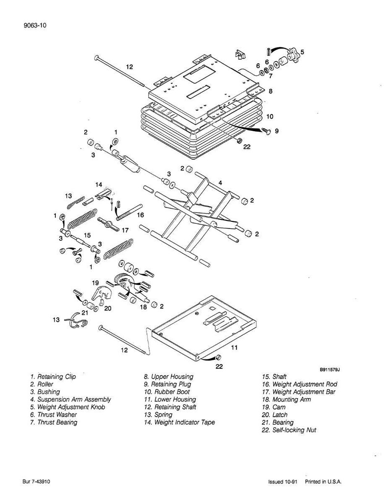 May include: An exploded diagram of mechanical components, including springs, shafts, and housings. The image is a black and white technical illustration with labels identifying each part. The diagram is labeled 9063-10.
