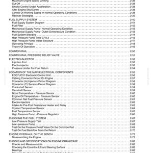 May include: A black and white page from an engine repair manual titled Chapter 2-667TA Engine Overhaul. The text lists technical sections including Fuel Supply System, Common Rail, Electro-Injector, and Location of the Main Electrical Components.