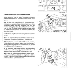 May include: A technical manual page titled 6-WORKING OPERATIONS featuring black and white line drawings of a tractor dashboard display and control levers. The diagrams include labels F, L, N, and R to indicate mechanical rear remote valve positions.