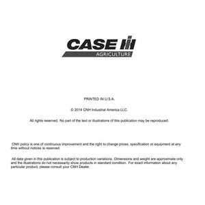 May include: A white document with the "CASE IH AGRICULTURE" logo in black and gray. Text includes "Printed in U.S.A." and copyright information for CNH Industrial America LLC.