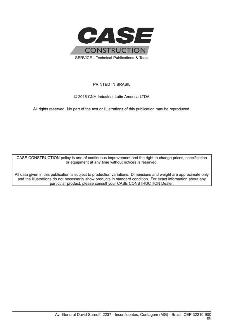 May include: A white document with the black text "CASE CONSTRUCTION" and the tagline "SERVICE - Technical Publications & Tools." The document includes copyright information and a disclaimer about product variations. Printed in Brazil.