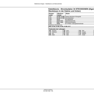 May include: A technical document titled Kabelb&auml;ume - Stromlaufplan 34 STECKDOSEN, detailing electrical wiring for cigarette lighters and cabin sockets. It includes a component table, connector list, and a color code chart for various wire types.
