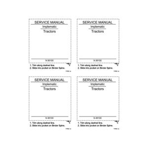 May include: Four white rectangular service manual covers with the text "SERVICE MANUAL Implematic Tractors" and the number "9-38100". Instructions are printed below the text. The image is on a white background.