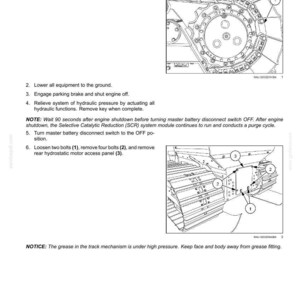 May include: Diagram of a planetary final drive unit removal process. The image includes detailed illustrations of mechanical components, numbered for reference, and instructions for disassembly. Text includes safety notices and operational steps.