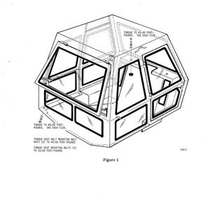 May include: An isometric diagram of a vehicle cabin with multiple glass windows and a detailed internal structure. The diagram includes text indicating torque specifications in foot-pounds for various components. Labeled as Figure 1.