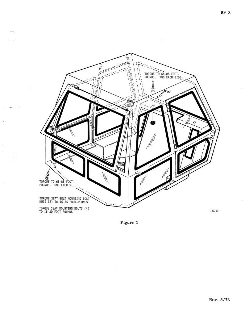 May include: An isometric diagram of a vehicle cabin with multiple glass windows and a detailed internal structure. The diagram includes text indicating torque specifications in foot-pounds for various components. Labeled as Figure 1.