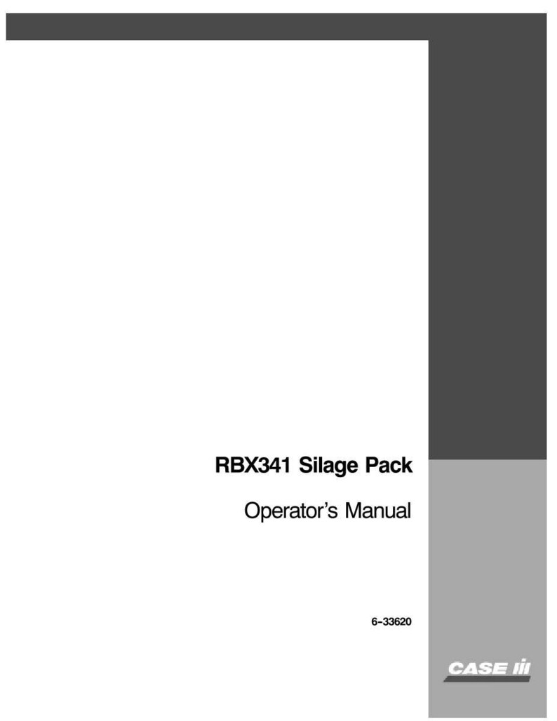 May include: A white manual with the text "RBX341 Silage Pack Operator's Manual". The manual has a dark gray border and a gray vertical stripe on the right side. The Case IH logo is in the bottom right corner.