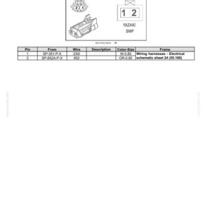 May include: Diagram of an electrical connector, labelled CN.G8, with a solenoid valve. Includes a table detailing pin, wire, description, colour-size, and frame information. The text "YAZAKI SWP" is also present.