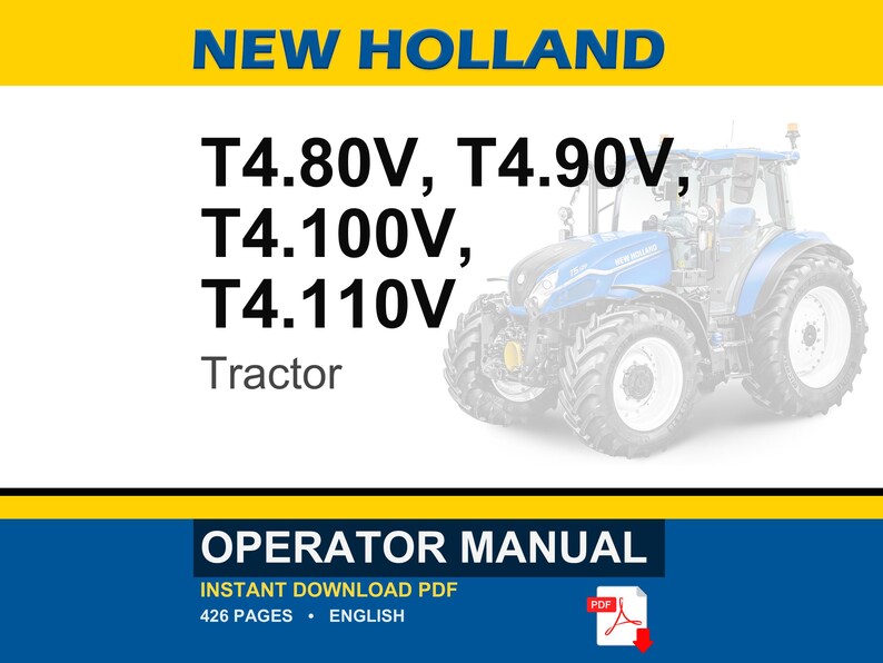 Instrukcja obsługi ciągnika New Holland T4.80v, T4.90v, T4.100v, T4.110V | Natychmiastowe pobranie pliku PDF zdjęcie 1