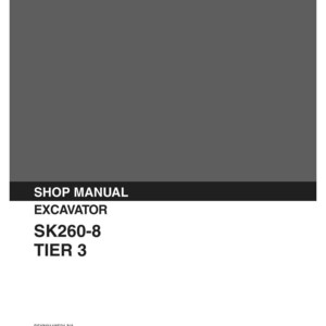 K&ouml;nnte beinhalten: Ein graues und schwarzes Kobelco Werkstatthandbuch f&uuml;r einen Bagger, Modell SK260-8 Tier 3. Das Cover enth&auml;lt den Text Kobelco, Shop Manual, Excavator, SK260-8, Tier 3, S5YN0118E01 NA, Issued 01May 07 und Applicable: SK260-8........ LL12-05001-.