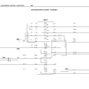 Puede incluir: Diagrama de un circuito de alimentaci&oacute;n de energ&iacute;a de la cabina, con l&iacute;neas, s&iacute;mbolos y etiquetas de texto. El diagrama est&aacute; etiquetado como "CAB POWER SUPPLY CIRCUIT - DIAGRAM 21" e incluye el texto "SECTION S5 - ELECTRICAL SYSTEM - CHAPTER 6".