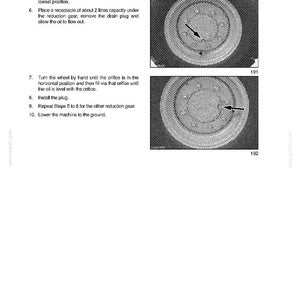 May include: A page from a manual with the title "SECTION 8 - LUBRICATION/FILTERS/FLUIDS". The page includes numbered instructions and two circular diagrams with arrows. The diagrams show internal mechanical components.