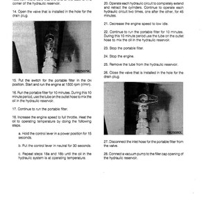 May include: A page from a manual with instructions for operating a portable filter, including steps for connecting hoses, running the engine, and operating hydraulic circuits. The text is in English and includes diagrams.