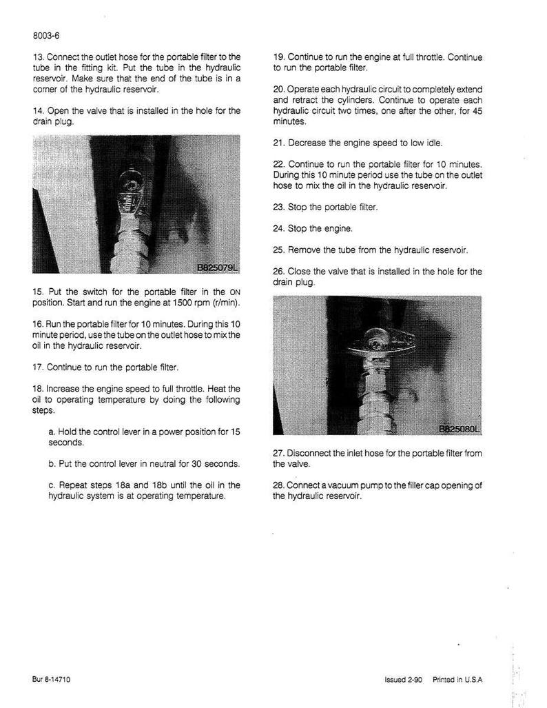 May include: A page from a manual with instructions for operating a portable filter, including steps for connecting hoses, running the engine, and operating hydraulic circuits. The text is in English and includes diagrams.
