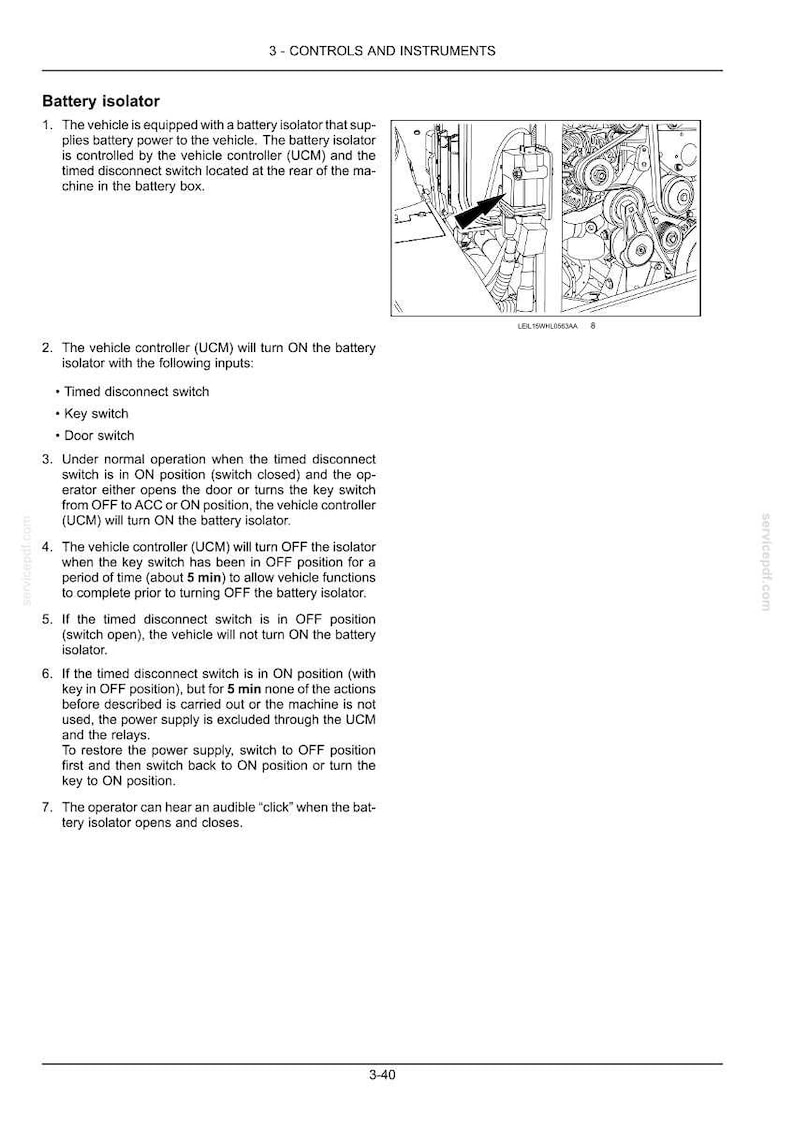 May include: Diagram of a vehicle's battery isolator, with text describing its function and operation. The image includes a detailed illustration of the isolator and related components, with labels and arrows.