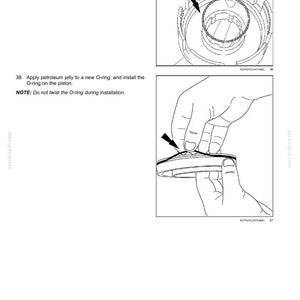 May include: Diagram of a Power Take-Off (PTO) system, illustrating the installation of a seal ring and an O-ring. The image includes instructions to apply petroleum jelly and avoid stretching or twisting the components. The text includes the date 20/04/2017.