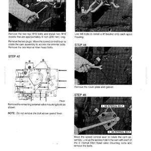 May include: A black and white technical diagram with step-by-step instructions for mechanical assembly. The image includes close-ups of tools and components, with measurements in inches. Text instructions accompany each step, detailing the process.