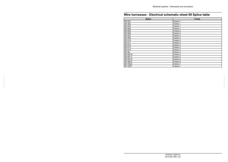 May include: A white page with text and a table. The text at the top reads "Electrical systems - Harnesses and connectors." Below, the title "Wire harnesses - Electrical schematic sheet 09 Splice table" is displayed. The table lists "Splice" and "Frame" data.