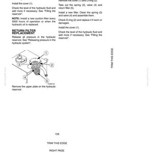 May include: A detailed diagram with numbered components for hydraulic system maintenance. Instructions include installing O-rings, filters, and covers, with text detailing lubrication and filter replacement procedures. The image is a technical illustration.