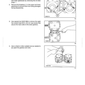 May include: Diagram from a manual showing the disassembly of a power take-off (PTO) system. The image includes numbered steps with illustrations of the process, including removing oil drain plugs, breathers, and screws. Text includes "SECTION 31 - IMPLEMENT POWER TAKE OFF (PTO) - CHAPTER 5".