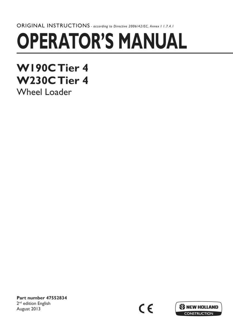 New Holland W190C, W230C Tier 4 Wheel Loader Operator Owners Operation Manual | Instant PDF Download image 3