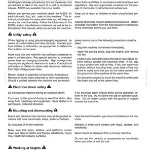 May include: A page from a safety manual with the title "2 - SAFETY INFORMATION." The text provides safety guidelines for machinery operation, including utility, electrical storm, mounting, and working at heights. It includes warnings and precautions.
