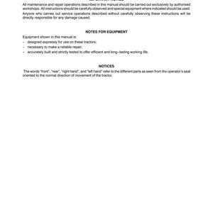 May include: A page from a manual with the title "GENERAL INSTRUCTIONS." The text includes important notices about maintenance and repair operations, notes for equipment, and notices about the orientation of parts.