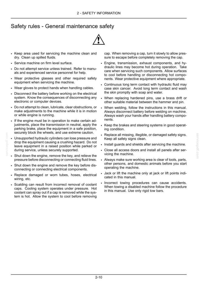 K&ouml;nnte beinhalten: Eine Seite aus einem Sicherheitsmanual mit dem Titel &bdquo;Sicherheitsregeln &ndash; Allgemeine Wartungssicherheit&ldquo; und einem Warnsymbol. Der Text enth&auml;lt Anweisungen zur sicheren Wartung von Maschinen.