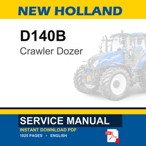 K&ouml;nnte beinhalten: Blau-wei&szlig;es New Holland D140B Crawler Dozer Servicehandbuch. Der Text "NEW HOLLAND" ist gelb. Das Servicehandbuch ist ein sofortiger PDF-Download mit 1025 Seiten.