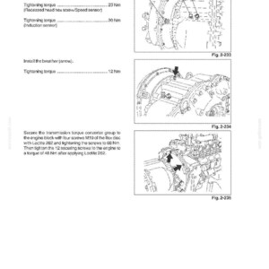 Pu&ograve; includere: Diagramma tecnico da un manuale, che illustra i componenti della trasmissione e le specifiche di coppia. Include illustrazioni di parti con frecce che indicano i punti di assemblaggio e le istruzioni di serraggio. Il testo include "TRANSMISSION" e "LW190.8".