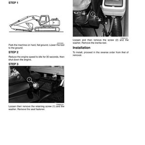 May include: A black and white diagram detailing safety belt removal and installation. The diagram includes instructions and close-up images of the process, with numbered steps and labels for components.