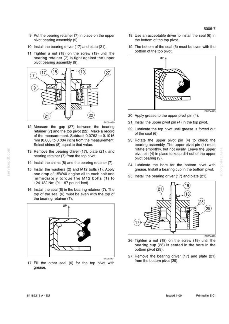 K&ouml;nnte beinhalten: Diagramm mechanischer Komponenten mit Beschriftungen und Anweisungen. Enth&auml;lt Teile wie Lagerhalter, Treiber, Platten, Muttern und Dichtungen. Textdetails zu Montageschritten und Drehmomentangaben.