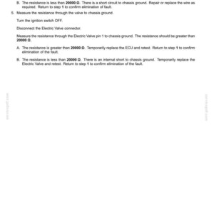May include: A white document with black text detailing electrical system fault codes. Instructions include measuring resistance, checking for short circuits, and replacing components. The document includes the text "Electrical systems - FAULT CODES".