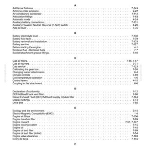 May include: Index page from a service manual, listing various automotive components and their corresponding page numbers. The text is black on a white background, organized alphabetically.