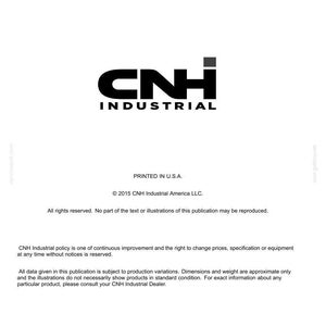 May include: A white document with the black text "CNH INDUSTRIAL" and the CNH logo. The document includes the text "PRINTED IN U.S.A." and copyright information for CNH Industrial America LLC. The document also includes the address of CNH Industrial America.