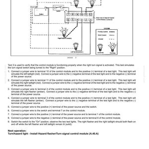 May include: Diagram of a lighting system test, with wiring schematics and labels. Includes a legend for pulsing current, solid current, and ground. Text reads "Test 3" and instructions for the test.